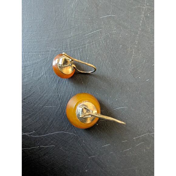 MEMENTO MORI Hand Carved Pair Amber Button Earrings OOAK - Picture 5 of 6